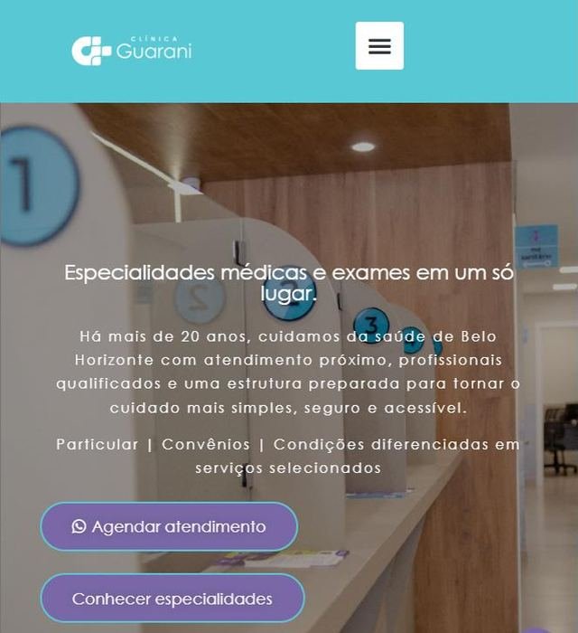 Site da Clínica Guarani, clínica médica em Belo Horizonte